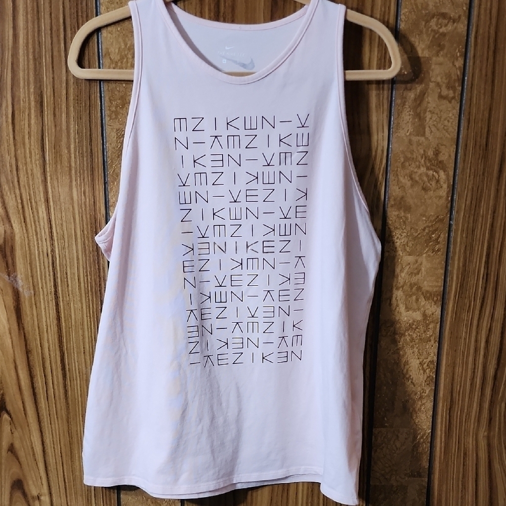 Nike Women's Light Pink Muscle Tank Top Abstract Graphic Logo Athletic Tee Sz XL